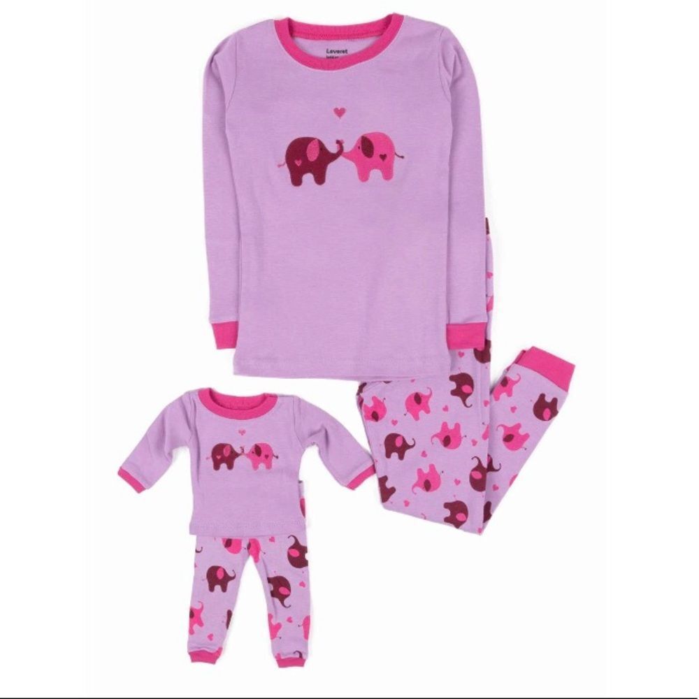 Elephant Matching doll and toddler Pajamas